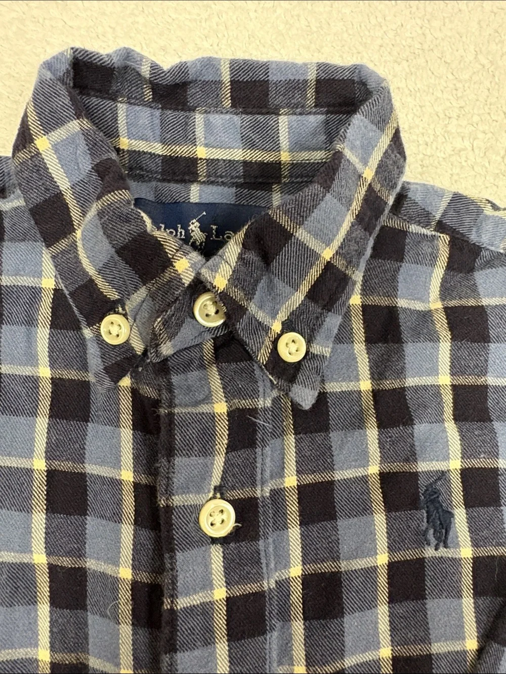 Ralph Lauren Navy Blue and White Plaid Cotton button down One-Piece 12/18m